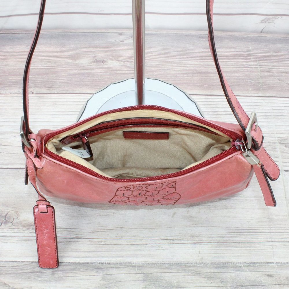 *Womens Pink Leather Zippered Purse Crossbody Shoulder Bag - Picture 7 of 9
